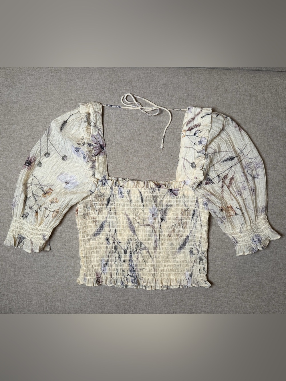 H&M Cream Floral Square-Neck Women’s Top